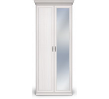 Шкаф 2-х дверный с глухой дверью и зеркальной Неаполь Ясень анкор светлый (патина "серебро")