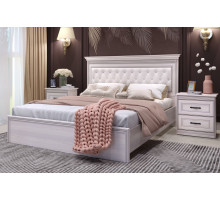 Кровать 1400/1600/1800 с ортопедическим основанием Неаполь Ясень анкор светлый (патина "серебро") экокожа polo белая